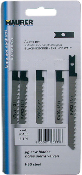 CONFEZIONE 5 LAME PER SEGHETTO ALTERNATIVO HCS 75X6TPI X LEGNO / PLASTICA BLACK&DECKER STANLEY FAT MAX RIF. U101D