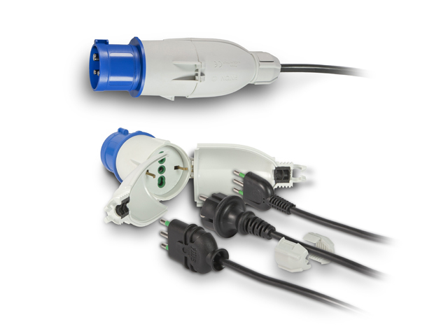 Convertispina per uso permanente in cantiere IP44. Spina 2P+T 16A 200-250V 6h IP44. Presa bipasso italo/tedesca 2P+T 16A. Montag