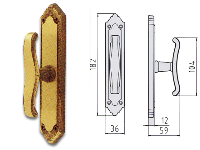 Cremonese in ottone satinato serie Lady. Altezza mm. 182, larghezza mm 36. ART. 394406006 SENZA QUADRO