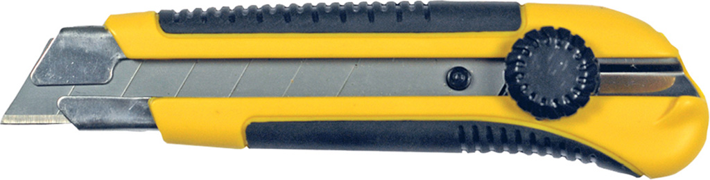 Cutter MAURER con lame a spezzare da 25 mm - corpo in plastica, impugnatura in gomma antiscivolo, guida in metallo - con rotella