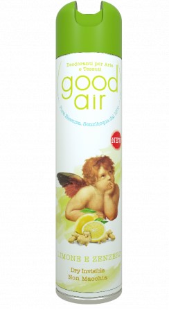 Deodorante spray Good Air 400ML AL PROFUMO DI LIMONE E ZENZERO, per ambiente e tessuti, per un atmosfera dolce ma frizzante.