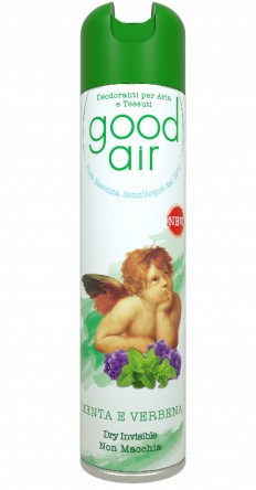 Deodorante spray Good Air 400ML AL PROFUMO DI MENTA E VERBENA, per ambiente e tessuti, per un atmosfera dolce ma frizzante.