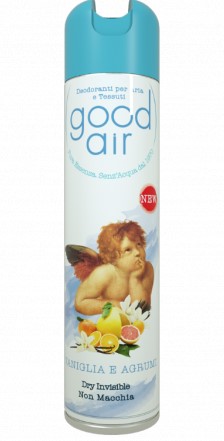 Deodorante spray Good Air 400ML AL PROFUMO DI VANIGLIA E AGRUMI, per ambiente e tessuti, per un atmosfera dolce ma frizzante.