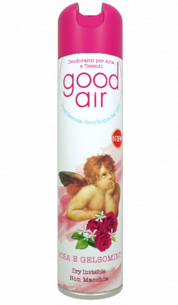 Deodorante spray Good Air 400ML AL PROFUMO ROSA E GELSOMIO, per ambiente e tessuti, per un atmosfera dolce ma frizzante.