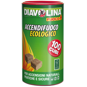 Diavolina accendifuoco ecologico in cubetti per legna e carbone 100 CUBI