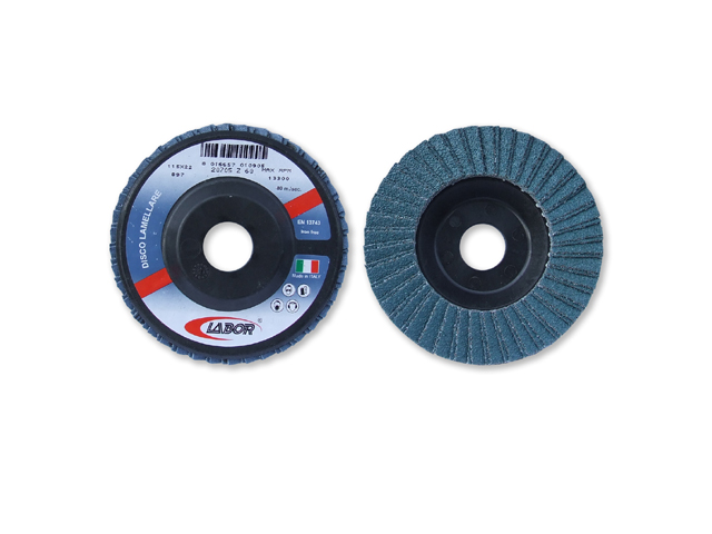 Disco abrasivo lamellare allo zirconio. Supporto in nylon. DIAMETRO MM115 GRANA 100
