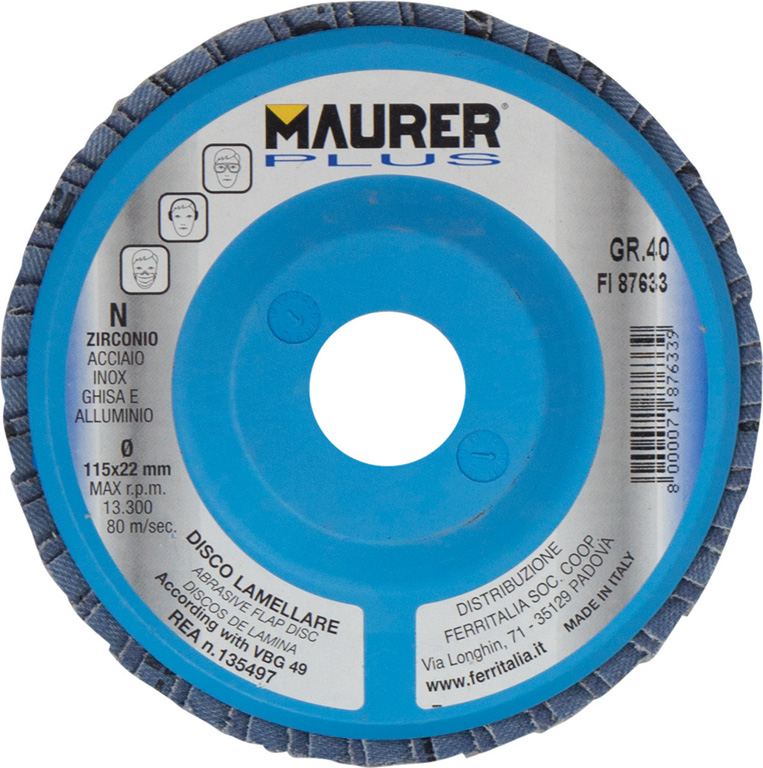 Disco abrasivo lamellare GRANA 80 allo zirconio MAURER PLUS - flessibile - per operazioni di sbavatura e finitura di acciaio ino