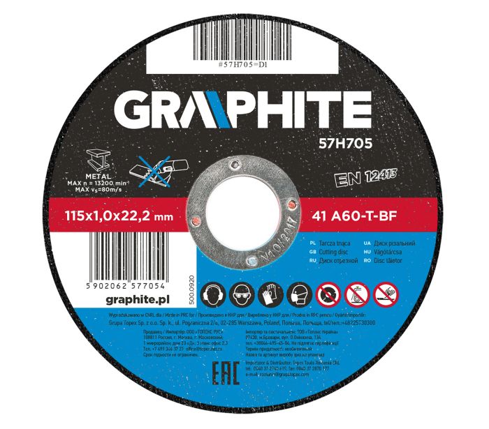 DISCO DA TAGLIO PER METALLO 115 X 1,0 X 22,2 MM, 41 A60-T-BF. MARCA: GRAPHITE