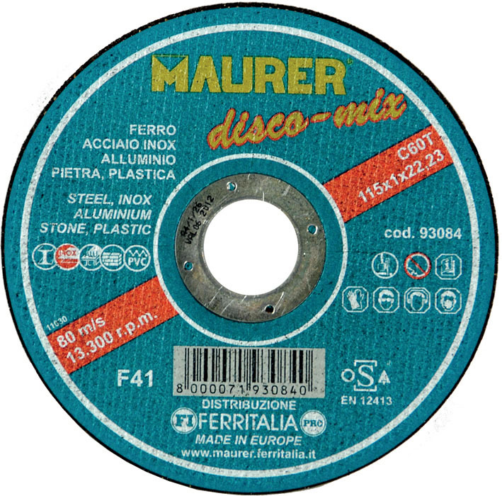 Disco da taglio resinoide a centro piano MAURER multifunzione - per ferro, inox, alluminio, pietra, plastica - uso su macchine p