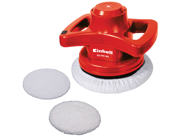 Einhell lucidatrice per auto. Potenza 90W, 3700 giri al minuto, platorello 240mm, 1 cuffia in cotone e 1 cuffia sintetica. Codic