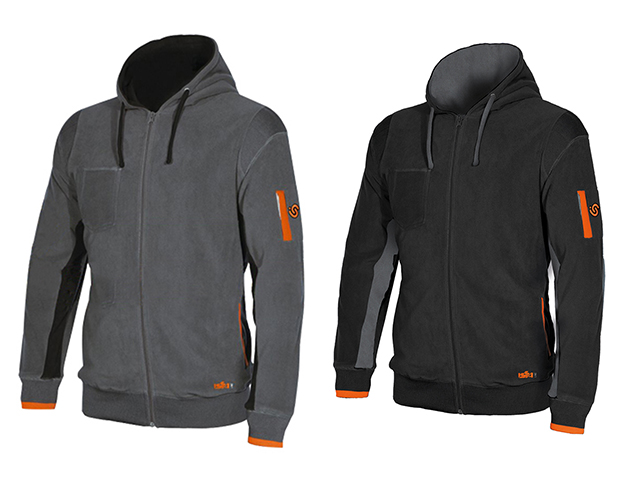 Felpa in micropile TAGLIA XL GRIGIA con 4 tasche. Cappuccio fisso ed inserti elasticizzati per un maggior comfort. Composto con 