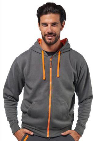 FELPA POLYCOTONE ZIP LUNGA TAGLIA L GRIGIA/ARANCIONE LOGICA ART. FIJI/6L