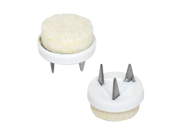 Feltrino tondo di colore bianco mm19 con supporto in metallo e 3 denti di fissaggio, in busta da pz 8.