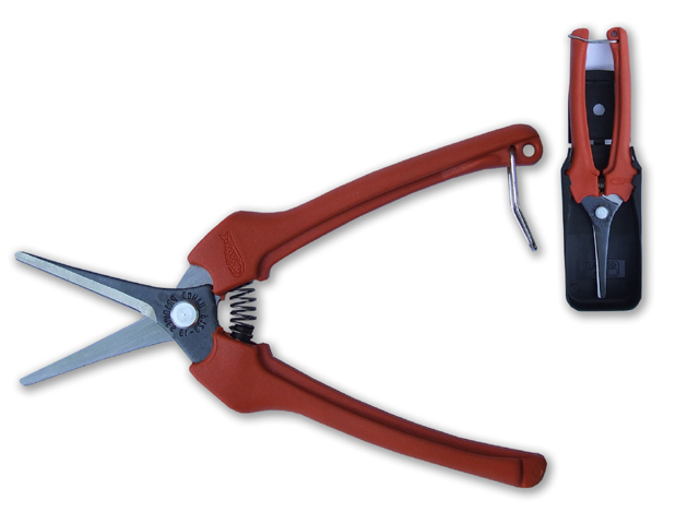 Forbice cogliuva a lame diritte per la raccolta e la floricoltura, particolarmente indicato per lo sfoltimento dei frutti. Apert