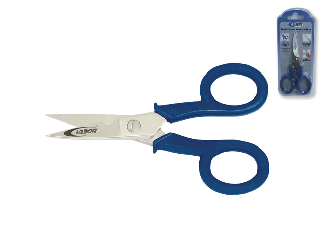 Forbici CURVE MM140 per elettricista Labor, lame cromate e gola tagliafilo, manici isolati in poliamide.