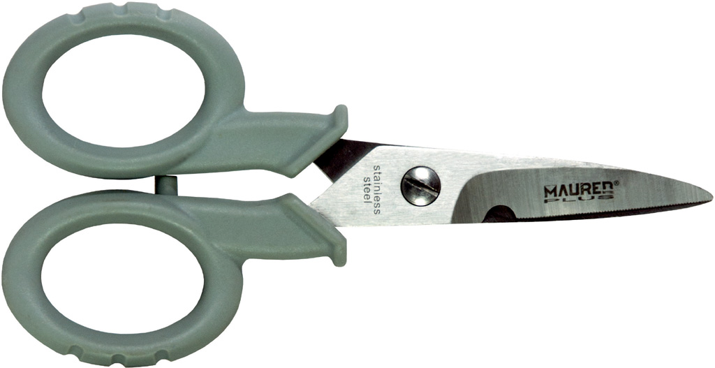 Forbici per elettricista a lame curve MAURER PLUS - in acciaio inox - lama microdentata - con taglienti tagliacavo - impugnatura