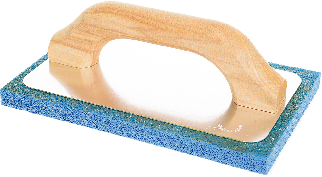 Frattazzo gomma 220X140MM  spugna colore blu - base alluminio - manico legno - spessore spugna 14 mm