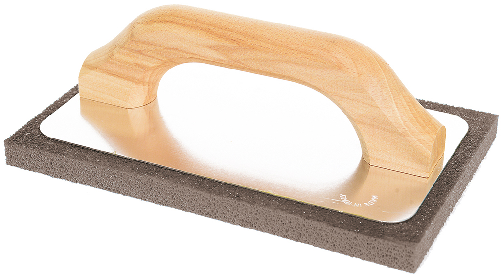 Frattazzo in gomma 220X140MM spugna colore grigio - con supporto in alluminio  - manico legno - spessore spugna 14 mm