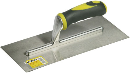 Frattone rettangolare CM28X12 in acciaio MAURER tipo liscio - manico bicomponente a banana