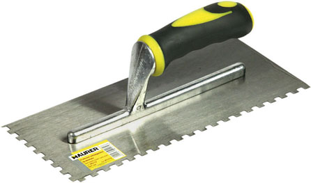 Frattone rettangolare in acciaio CM12X28 DENTE 5X7MM - manico bicomponente a banana - dentato dentro