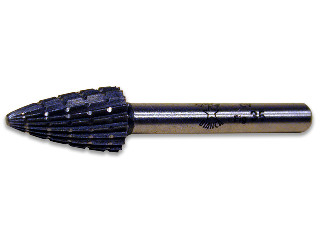 Fresa rotativa 35/2 costruita in acciaio al cromo vanadio. Forma ogiva. Testa 12x20, gambo 6x40 mm. Tagliente dotato di rompitru