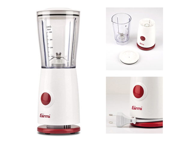 FRULLATORE COMPATTO GIRMI FR03 170WFrullatore dotato di 4 lame in acciaio inox, un bicchiere graduato dalla capacità di 500cc co