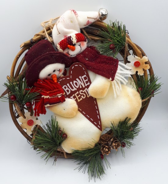 FUORIPORTA COUNTRY CON 2 PUPAZZI Ø27CM ADDOBBO NATALIZIO