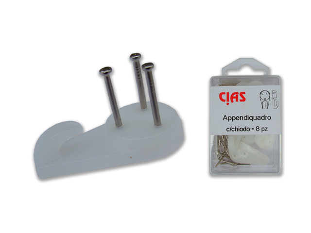 GANCI Appendiquadro in nylon con 3 chiodi in acciaio. 8PZ  CIAS