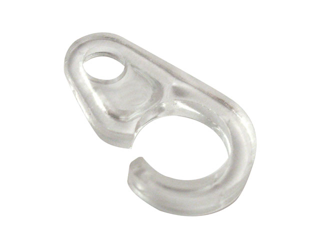 Gancio per tenda con occhiolo, in plastica di colore trasparente. MM 10 PZ 20