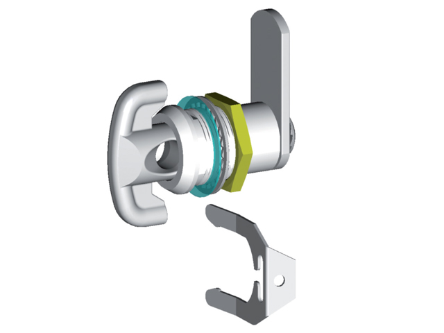Giussani SLQ007 serratura levetta a pomolo lucchetabile, in zama, rotazione 90° destra, cilindro diametro mm. 19,1 finitura nich