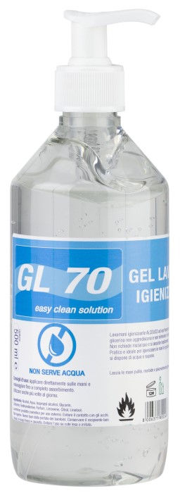 GL 70 GEL MANI ALCOLICO 500ml.E' un igienizzante mani ad uso frequente. Gli ingredienti a base idroalcolica non aggrediscono e n