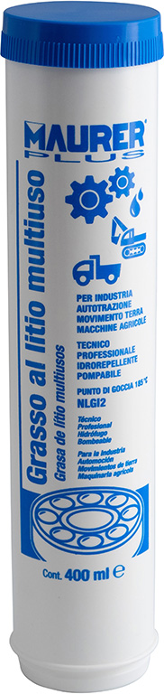 Grasso al litio multiuso 400GRAMMI MAURER PLUS in cartuccia - eccellente stabilità  meccanica, ottima resistenza all'ossidazione
