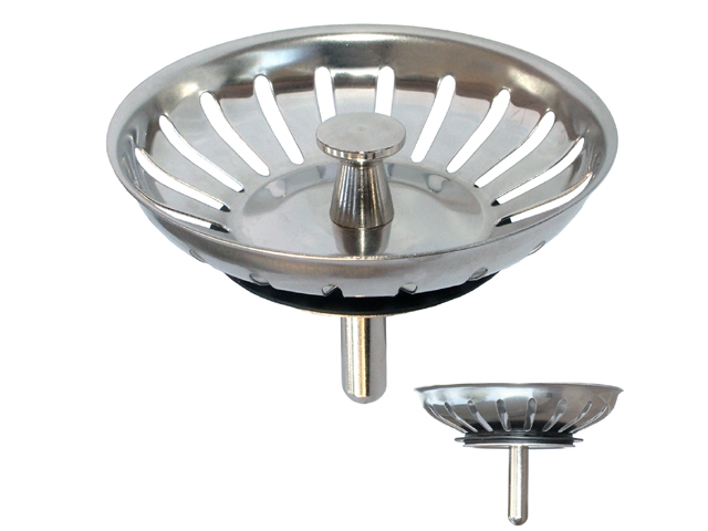 Griglia tappo in acciaio per piletta, con guarnizione in gomma e perno di azione. Ideale per lavelli da cucina in acciaio. Doppi