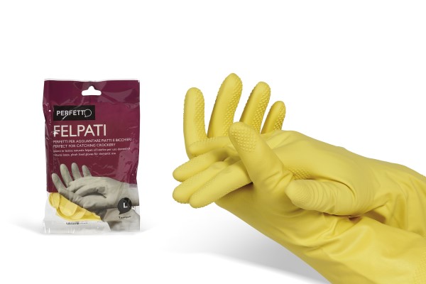 Guanti in lattice TAGLIA S felpati CE-Cat.1 - S. Guanti in puro lattice naturale, felpati all'interno. Uso domestico. Presa Anti