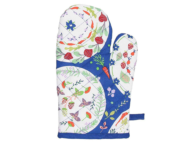 GUANTO FORNO COTONE 17x27 BIO ORTO.Guanto forno in cotone riciclato decoro Bio Orto.