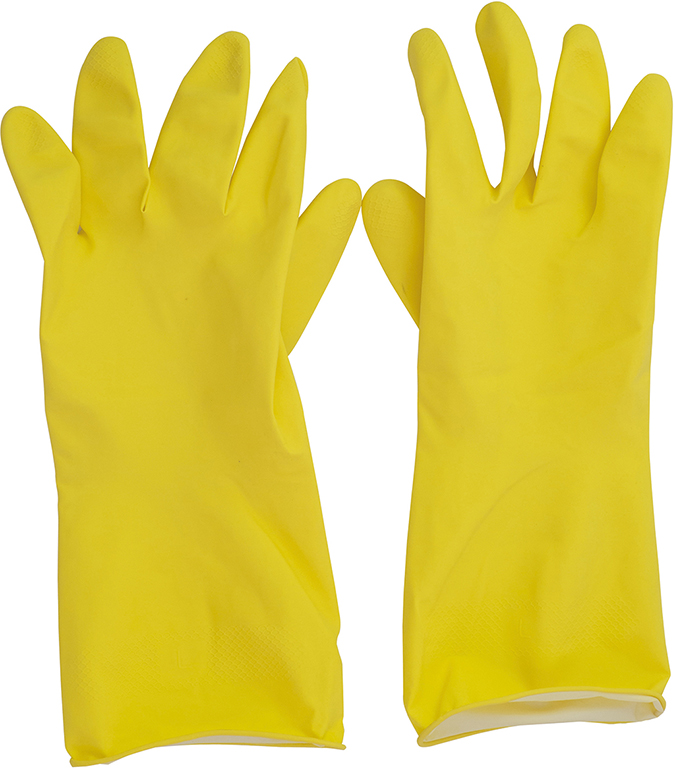 Guanto in lattice MAURER TAGLIA L per utilizzo domestico con interno felpato - colore giallo - lunghezza 30 cm  spessore 0,30 mm