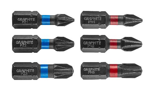 INSERTI A PERCUSSIONE - GRAPHITE ART. 56H540 PH1/2/3, PZ1/2/3 x 25 mm, 6 PEZZI.