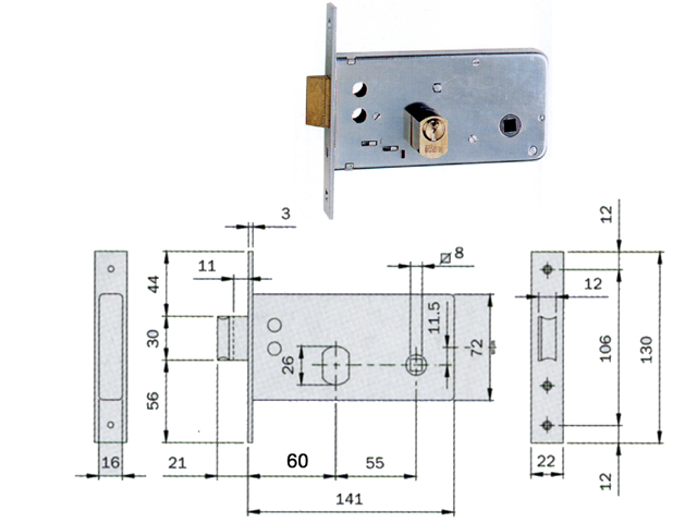 ISEO 725600 SERRATURA FASCIA FR 22 CON CILINDRO E60