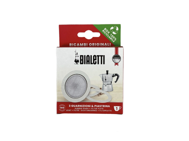KIT 3 GUARNIZIONI E 1 PIASTRINA CAFFETTIERA BIALETTI 3/4 TAZZE
