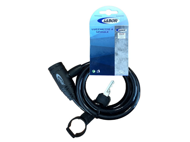Labor lucchetto TY 506A a spirale, con supporti per l'ancoraggio sulla bicicletta. Dimensioni diametro mm. 10, lunghezza mm. 180