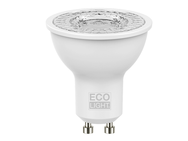 Lampada led faretto 8W=60W 3000K 806lumen. Attacco GU10. Durata 25000 ore, 15000 accensioni, classe A+. Angolo 100°. 230V 50/60H