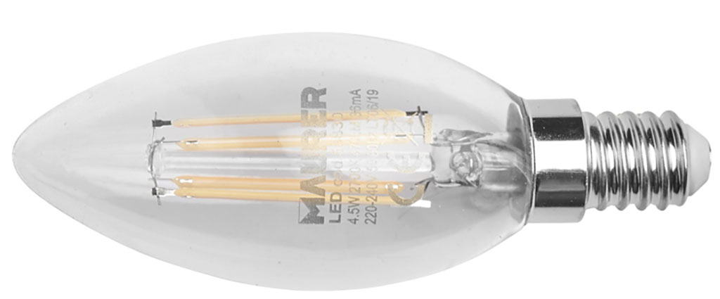 LAMPADA LED OLIVA TRASPARENTE CON FILAMENTO 4,5W E14 2700K 470L MAURER