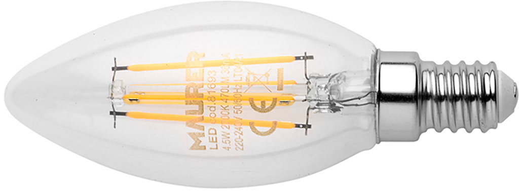 LAMPADA LED OLIVA TRASPARENTE CON FILAMENTO 4,5W E14 4000K 470L MAURER