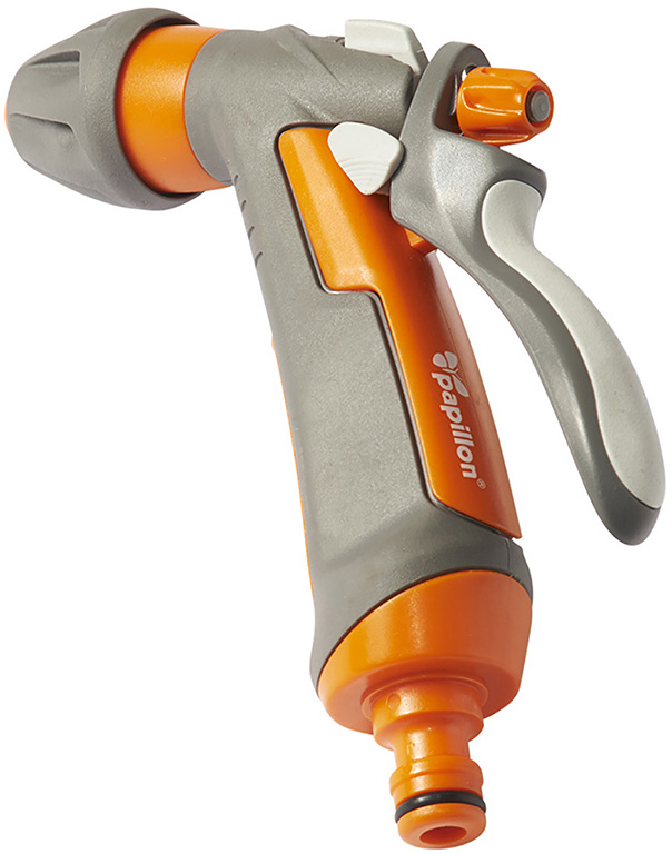 Lancia a pistola PAPILLON in plastica con getto regolabile - versione con Soft Touch materiale bicomponente antisdrucciolevole.