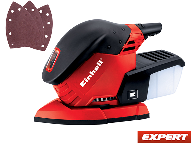 Levigatrice orbitale A DELTA con impugnatura antiscivolo. Tensione 230 V 50 Hz, potenza motore 130 Watt