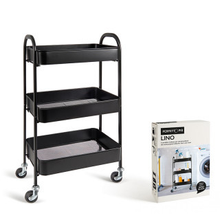 LINO CARRELLINO ART. 16861, Carrello multiuso con 3 vassoi e ruote, colore NERO. Il carrellino multiuso per tutti gli ambienti. 