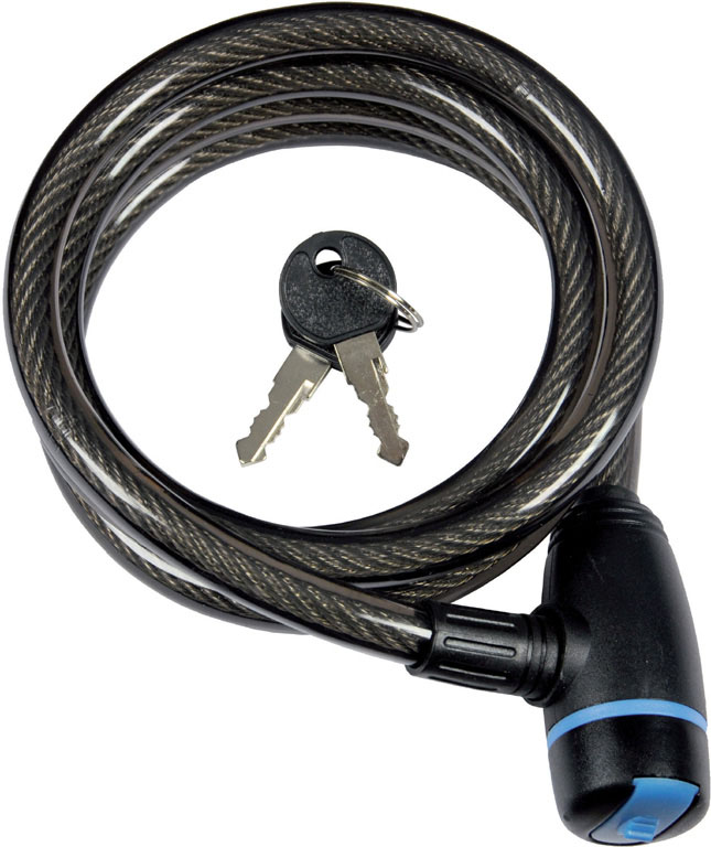 Lucchetto con cavo DIAM. 12MM X 150CM MAURER per cicli - testa grande - chiusura a scatto - cavo a spirale in acciaio 150 cm - c