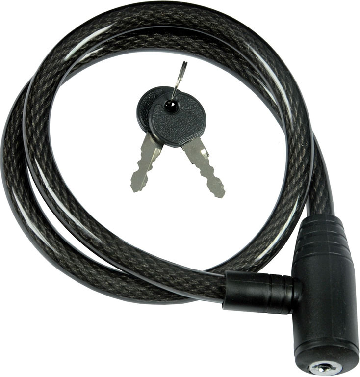 Lucchetto con cavo DIAM. 12MM X 80CM MAURER per cicli - testa grande - chiusura a scatto - cavo a spirale in acciaio rivestito 8