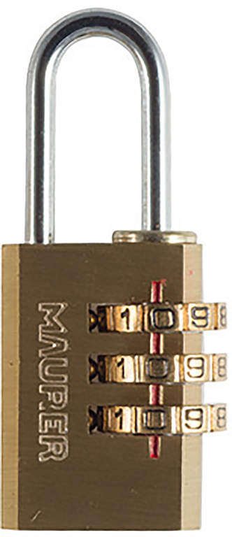 Lucchetto di sicurezza rettangolare MM21 MAURER in ottone con combinazione laterale 3 numeri, ad arco normale.