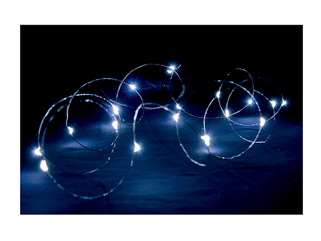 LUCI LED A BATTERIA 2 METRI Gocce da 20 led bianco freddo. Su filo di rame.